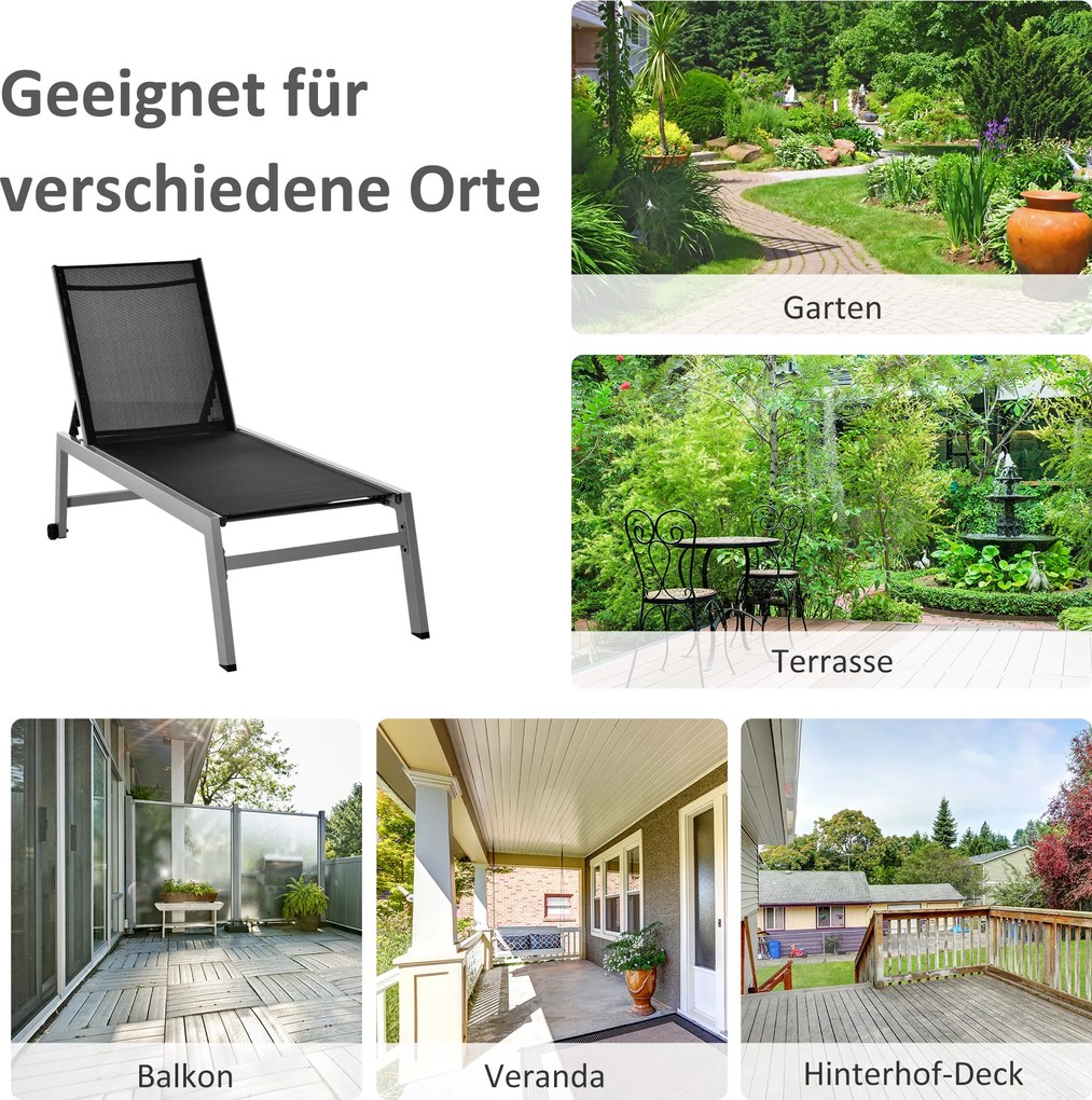 Outsunny Leżanka Ogrodowa z Aluminiowej z Regulowanym Oparciem, Czarny