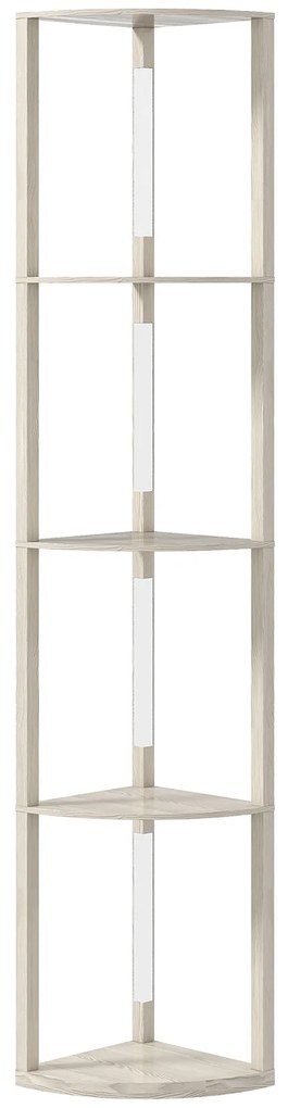 HOMCOM Lampa stojąca LED, regał narożny, ściemnialna, 4 półki, ciepłe światło, 41x30x164 cm, dąb