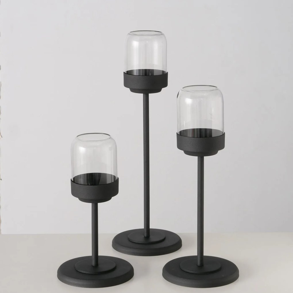 Zestaw metalowych lampionów ze szklaną kopułą SENZA, 3 szt