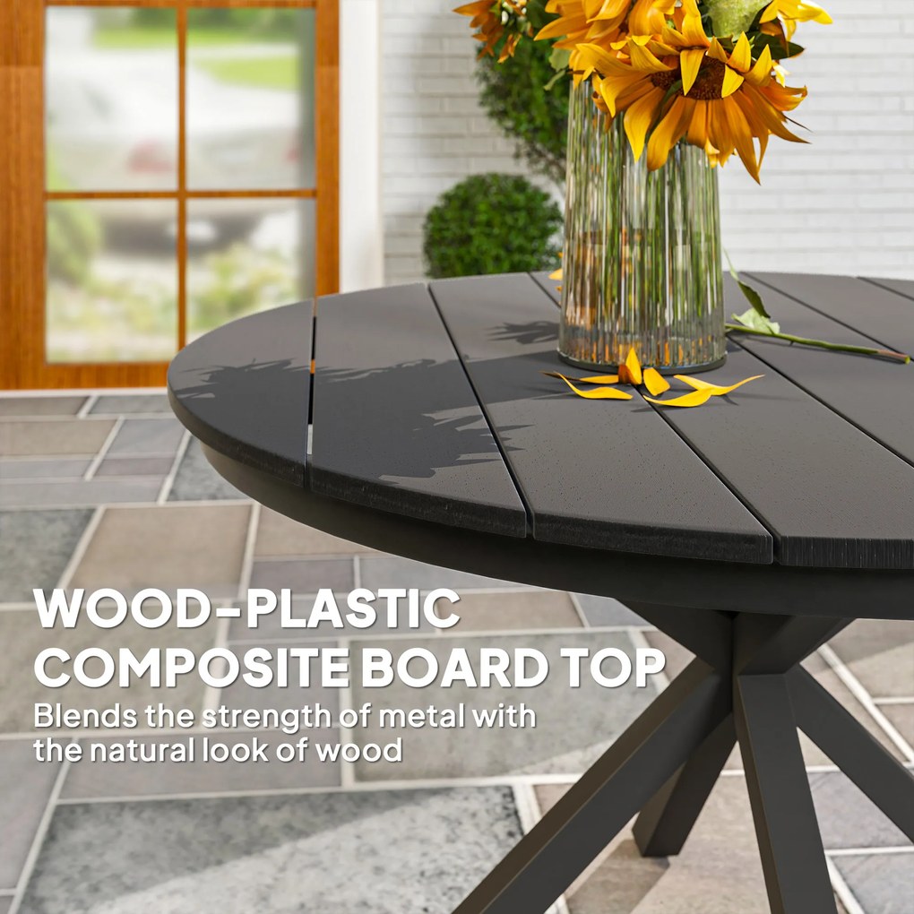 Outsunny Stół Ogrodowy Ø118cm, Odporny na Warunki Atmosferyczne Stół Tarasowy z Aluminium, Stół z Krzyżowymi Nogami i Żebrowanym Blatem, Czarny | Aosom PL