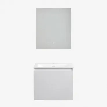 Zestaw Wiszących Mebli Łazienkowych Zintegrowany Z Umywalką Macrae Biała & Prostokątna Lampa Led I Przeciwmgielna 60x70 Cm Riben - Sklum