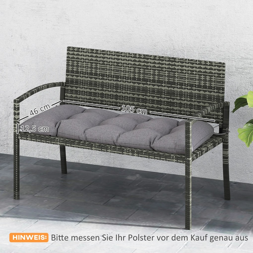 Outsunny Poduszka na Ławkę 105 x 46 x 12,5 cm z Paskami, Do Ogrodu, Siedzisko Wodoodporne, Szary