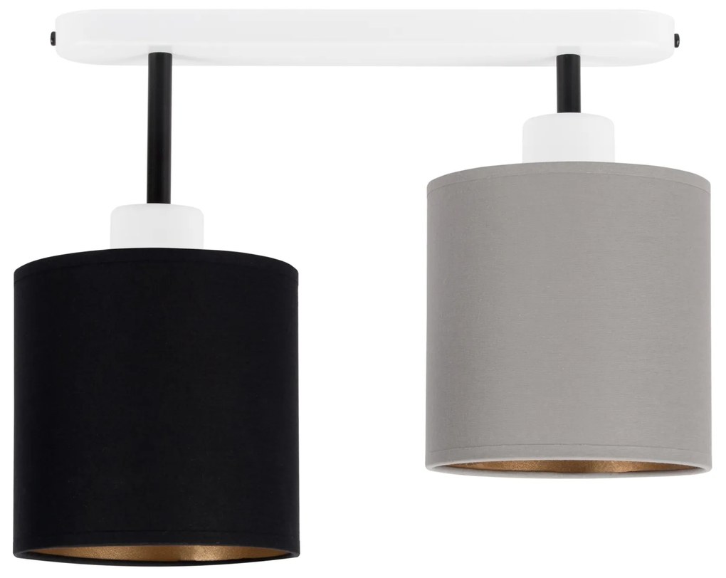 Lampa sufitowa biała dwupunktowy spot z szaro-czarnymi abażurami C-330