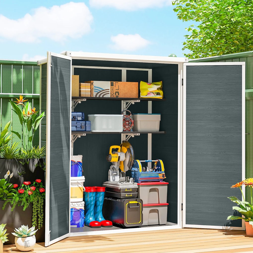 Outsunny domek narzędziowy plastikowy składany domek ogrodowy na narzędzia z podłogą 134x68x170 cm podwójne drzwi | Aosom PL