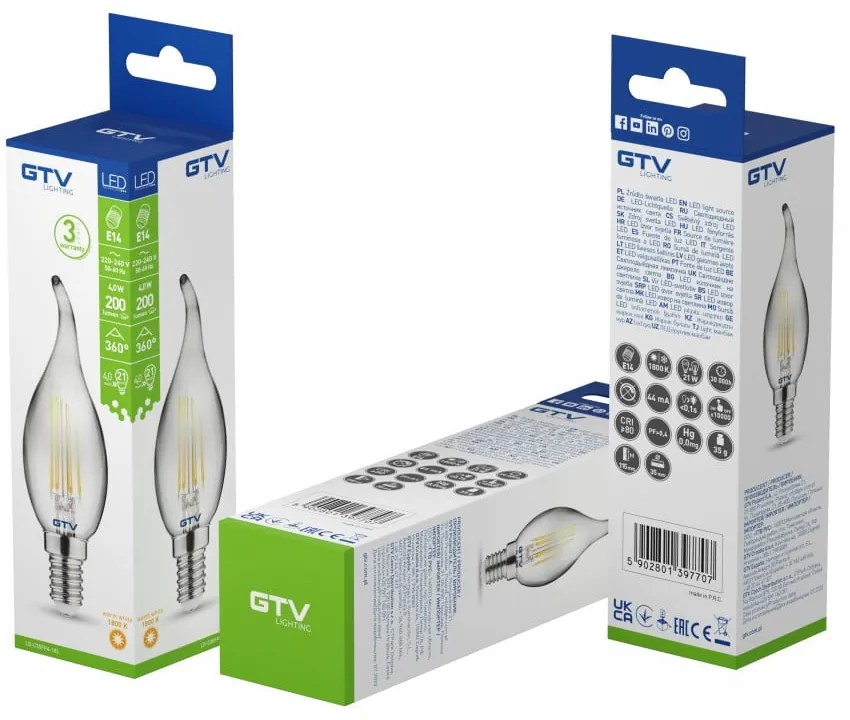 Żarówka filamentowa z ciepłym światłem z gwintem E14, 4 W – GTV