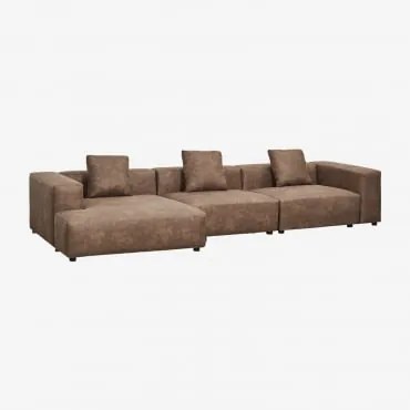 Modułowa Sofa Z Szezlongiem Lewostronnym, 3-częściowa (↔︎375 Cm) Z Wysokim Podłokietnikiem Bruna Zamsz W Kolorze Brązowej Kawy - Sklum