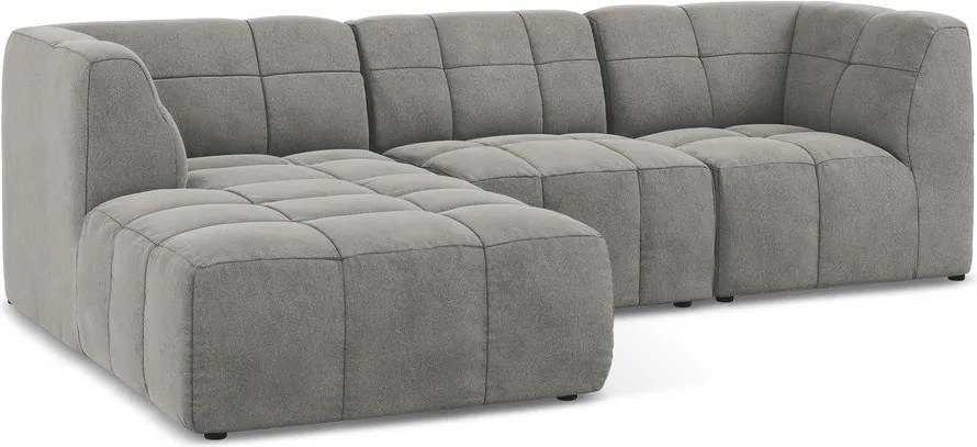 Szary aksamitny narożnik (lewostronny/z szezlongiem) Aloha – Makamii