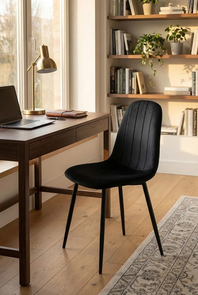 Czarne metalowe krzesło welurowe D4-Z99