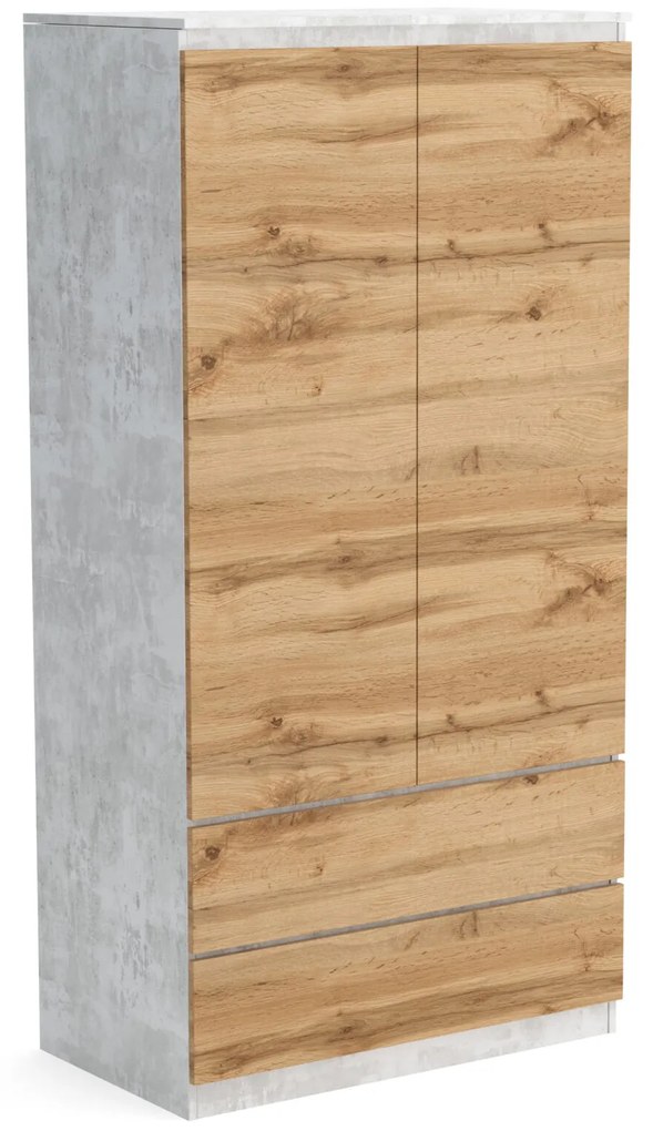 Szafa 90cm Garderoba z 2 szufladami i wieszakiem LUNA Beton/Dąb Wotan