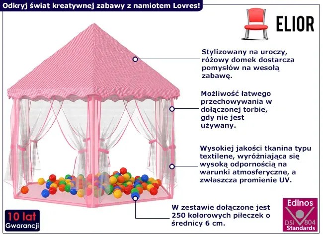 Różowy namiot dla dziewczynki z zestawem piłeczek W5-R40