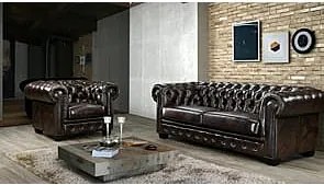 Fotel typu chesterfield 100% skóry bawolej BRENTON - Kolor: brązowy z kasztanowymi refleksami