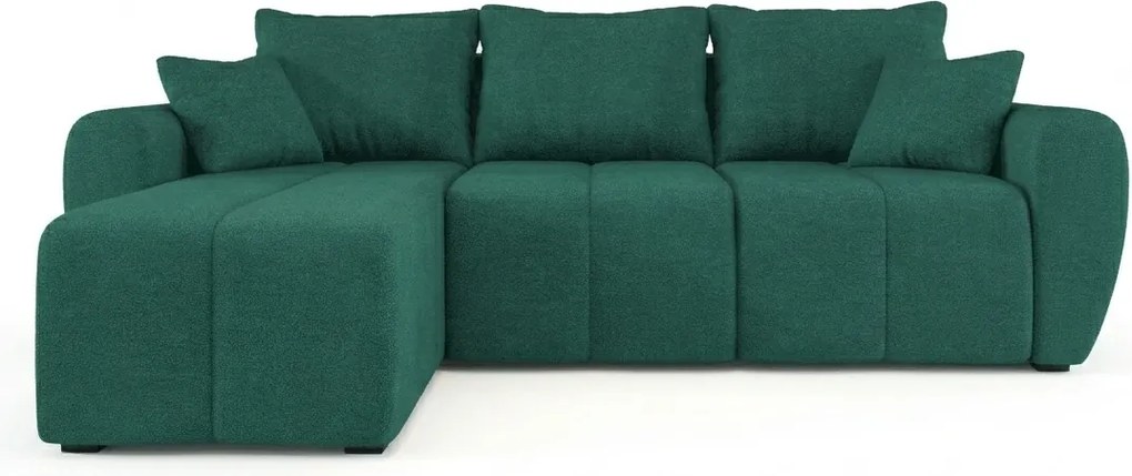 Rozkładana narożna sofa SEVIO 246x145 cm, butelkowozielona, uniwersalna + 2 poduszki GRATIS