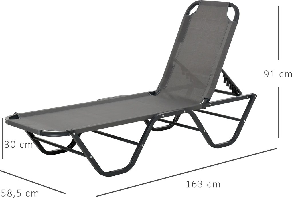 Outsunny Leżak Plażowy 5-Poziomowy Aluminiowy Ogrodowy Szary Czarny 163x585x89cm | Aosom PL