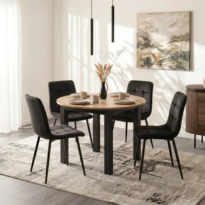 Stół Okrągły Rozkładany HARRY 102-142 cm Dąb Craft/Czarny Loft