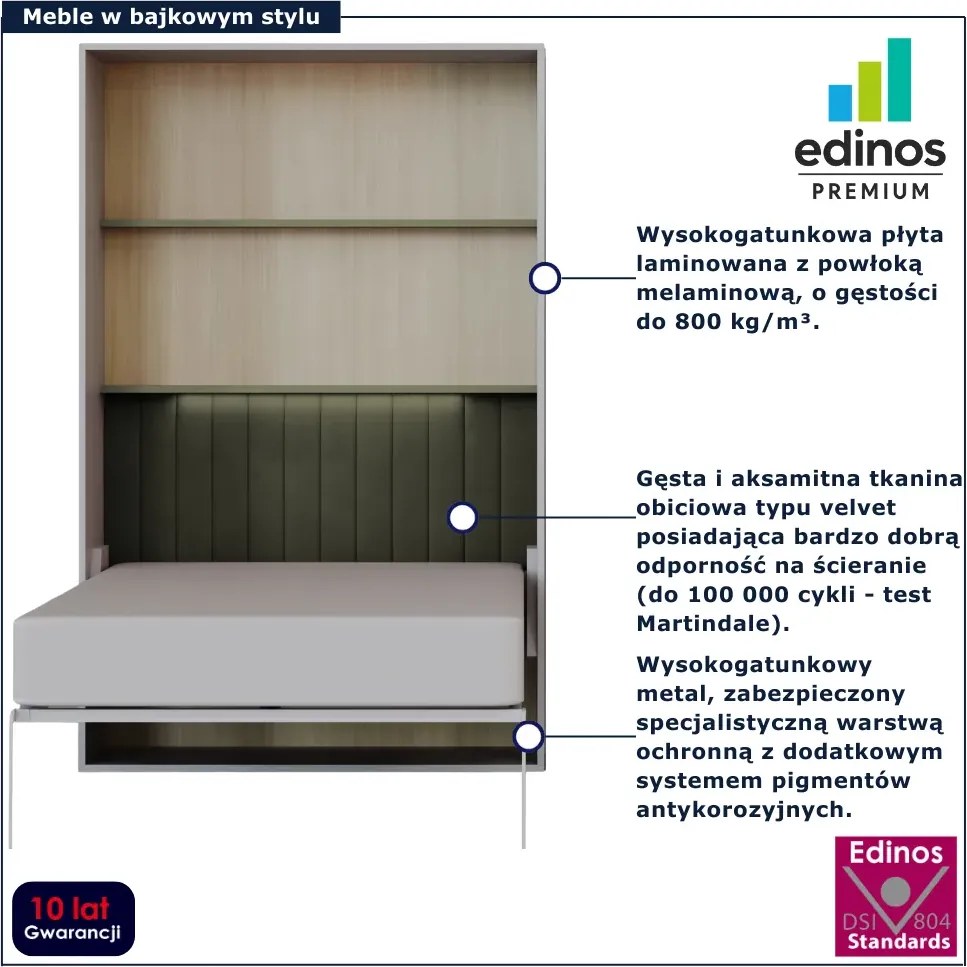 Półkotapczan pionowy z materacem 120x200 kaszmir + zielony A0-G62