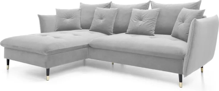 Narożnik GLAM Lewostronny z funkcją spania, zestaw z poduszkami wolnostojący tkanina RIVIERA 80 Jasny szary DOMO HOME