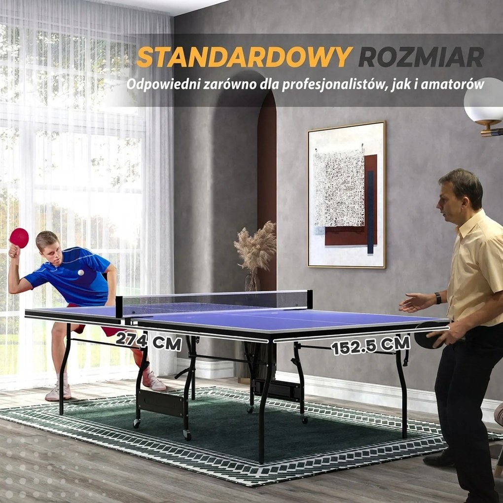 SPORTNOW Składany stół do tenisa stołowego średniej wielkości, w zestawie siatka, 3 piłeczki, blat 12 mm | Aosom PL