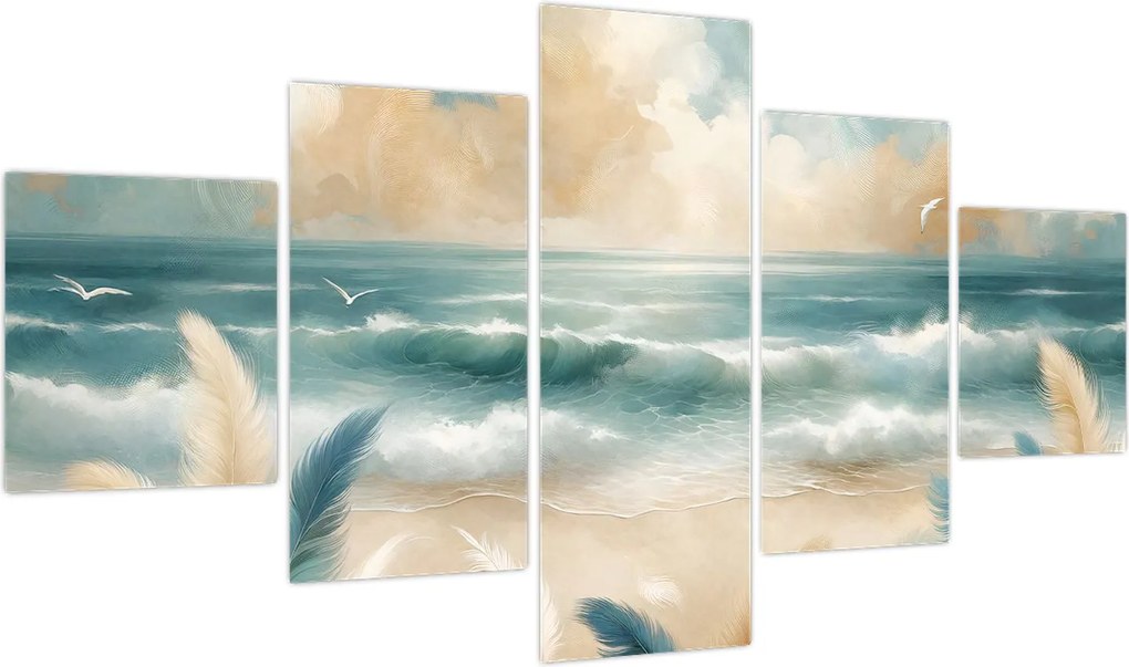 Obraz – Malowana plaża w delikatnych kolorach (125x70 cm)