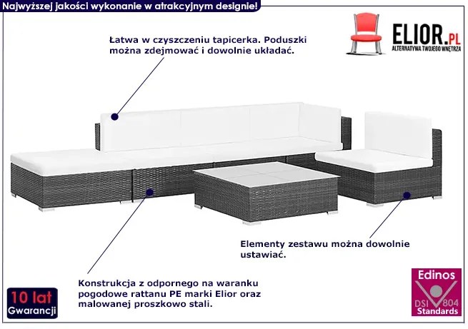 6-częściowy zestaw ogrodowy ze stolikiem czarno-śmietankowy - Merido 6B