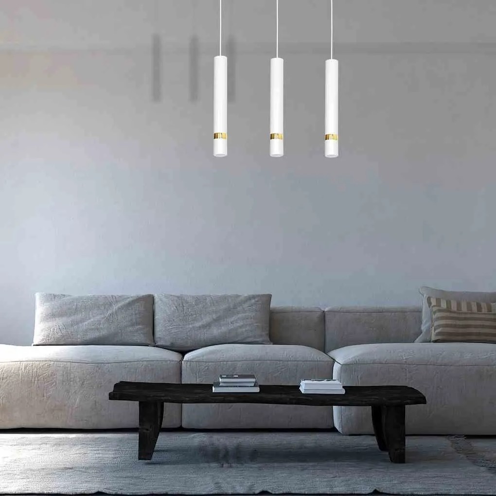 Lampa wisząca JOKER WHITE/GOLD 3xGU10, na listwie potrójna, biała/złota, nad stół/wyspę