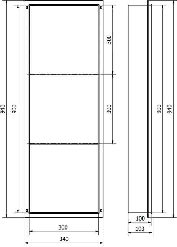 Mexen X-Wall-NR półka wnękowa bez kołnierza z półką 90 x 30 cm, złota szczotkowana - 1951903010S