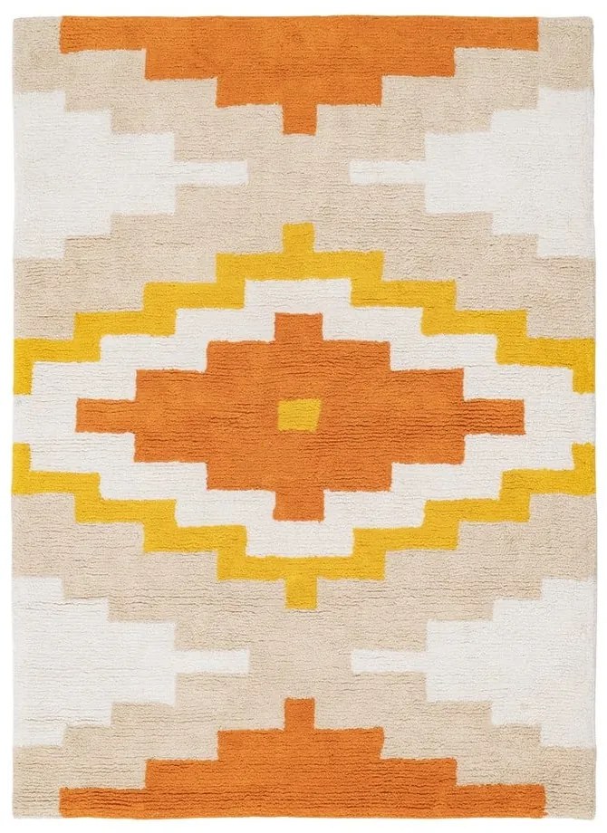 Pomarańczowy bawełniany dywan odpowiedni do prania 100x135 cm Azteca – Ixia