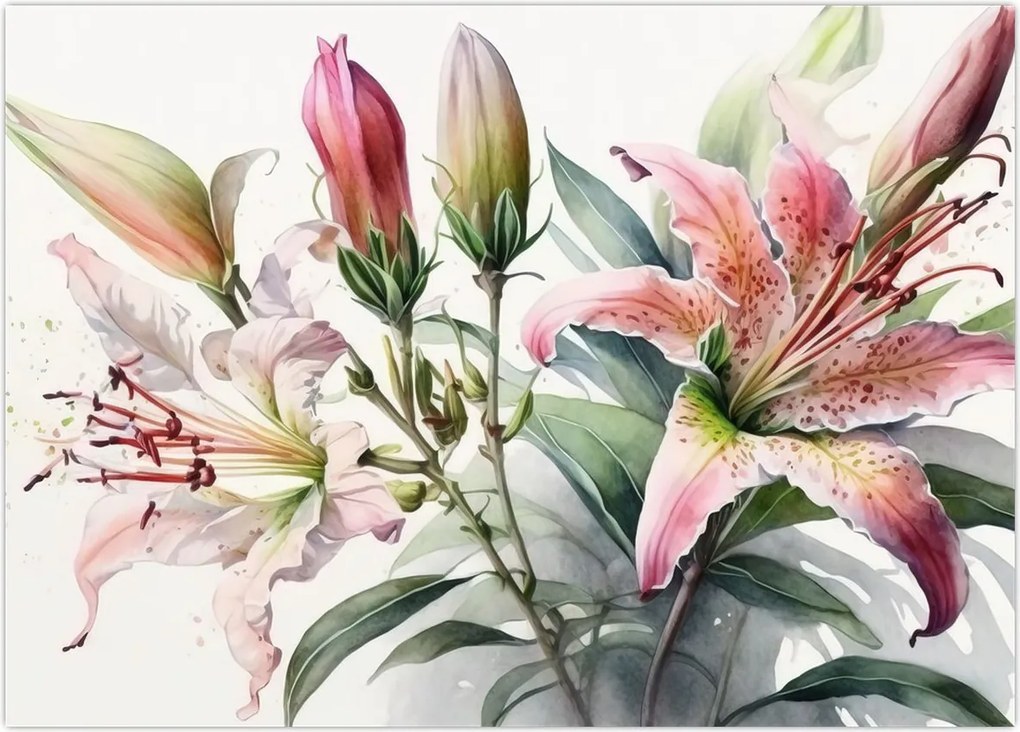 Obraz na szkle - Lilie, ilustracje (70x50 cm)
