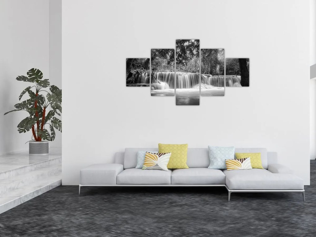 Obraz - Czarno-biały wodospad (125x70 cm)