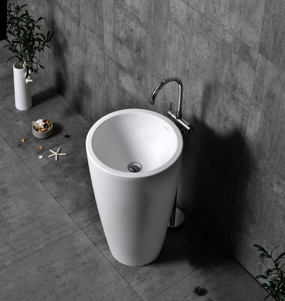 Umywalka stojąca TWZ16Odlew mineralny - Biały mat - 50 x 50 x 90 cm