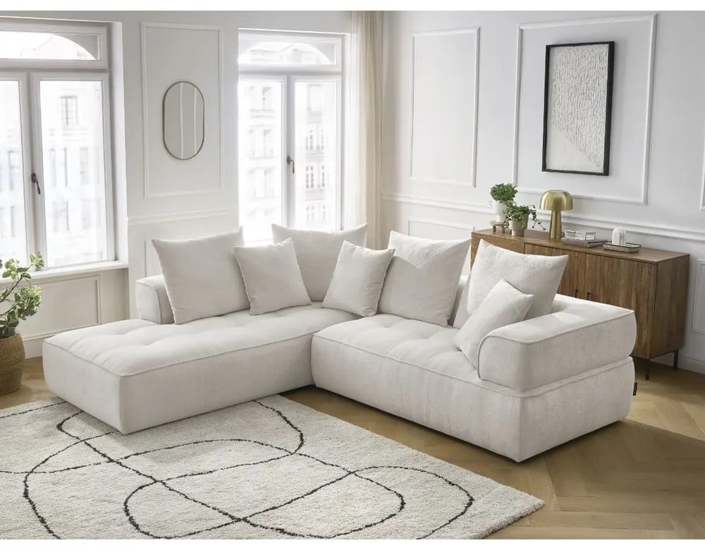Beżowy narożnik z tkaniny szenilowej (lewostronny/w kształcie litery L) Whesley – Bobochic Paris