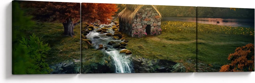 Obraz domku w bajkowym krajobrazie (170x50 cm)