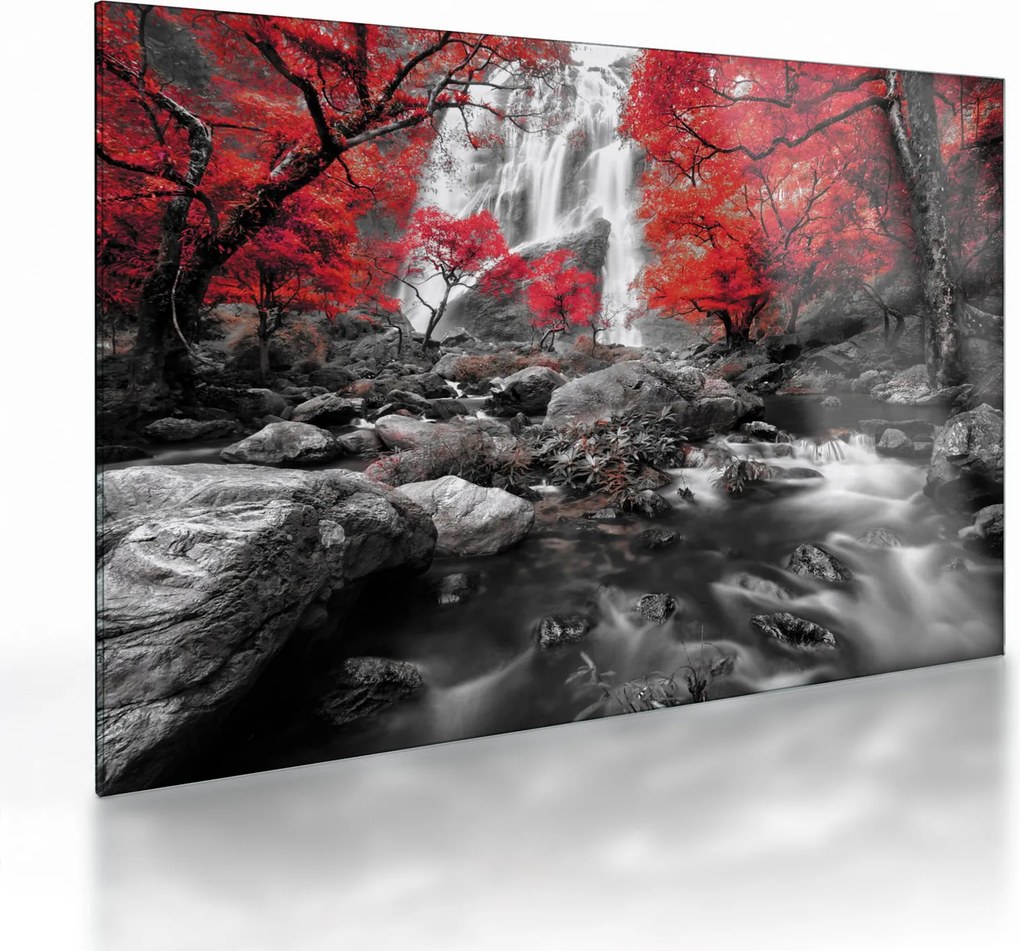Obraz na szkle - Wodospady w jesiennym krajobrazie (70x50 cm)