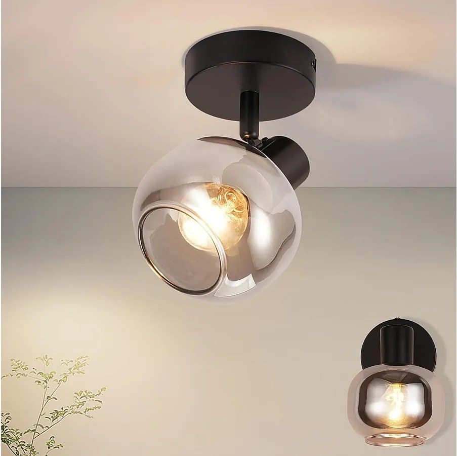NETTLIFE lampa sufitowa salon czarna lampa sufitowa 1 żarówka E14 szara lampa sufitowa szklana retro lampa sufitowa w stylu vintage