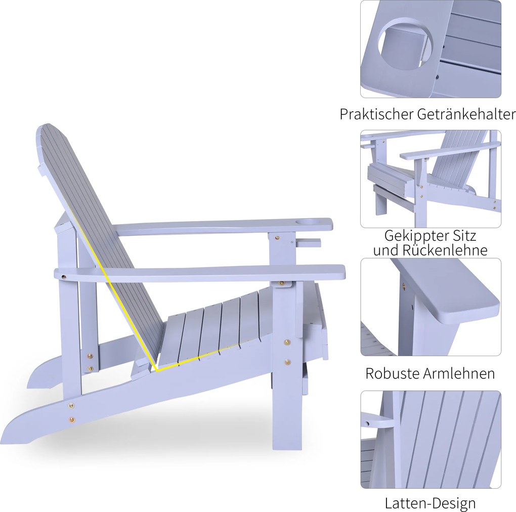 Outsunny Wygodne Krzesło Ogrodowe Adirondack - Leżak, Mebel Balkonowy, Niebieski - Relaks na Świeżym Powietrzu
