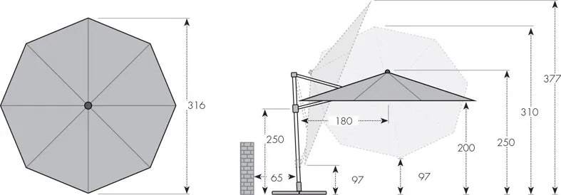 Derby RAVENNA 330 cm – duży ogrodowy parasol z wysięgnikiem i boczną nogą - Towar z drobną wadą (S300)