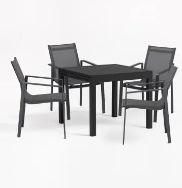 Zestaw Prostokątnych Stołów Starmi O Wymiarach 90x180-90 Cm, Rozkładanych Z Aluminium, Oraz 4 Krzesła Ogrodowe Eika. - Sklum