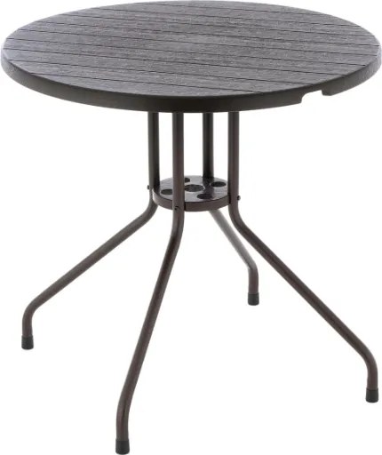 Stół balkonowy okrągły 80 cm, stalowy, brązowy blat
