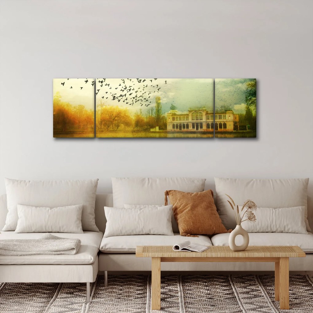 Obraz namalowanego krajobrazu z rezydencją (170x50 cm)