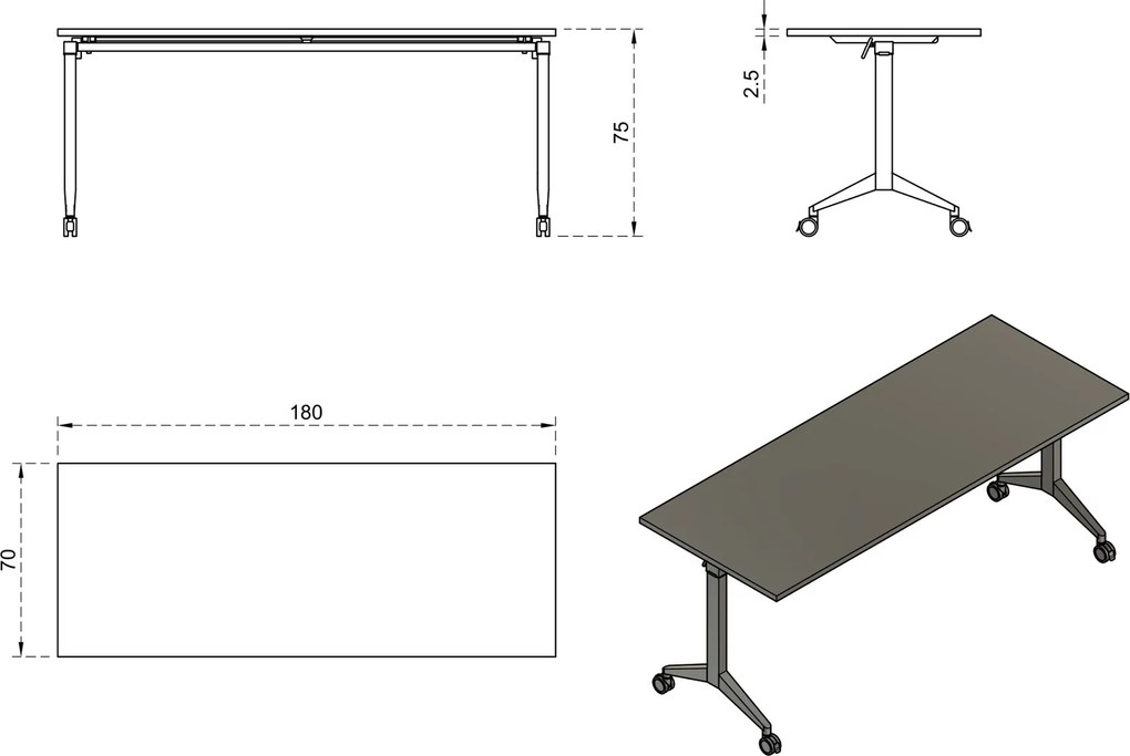 Biurko z kółkami i beżowym blatem Yumi S 180x70 cm
