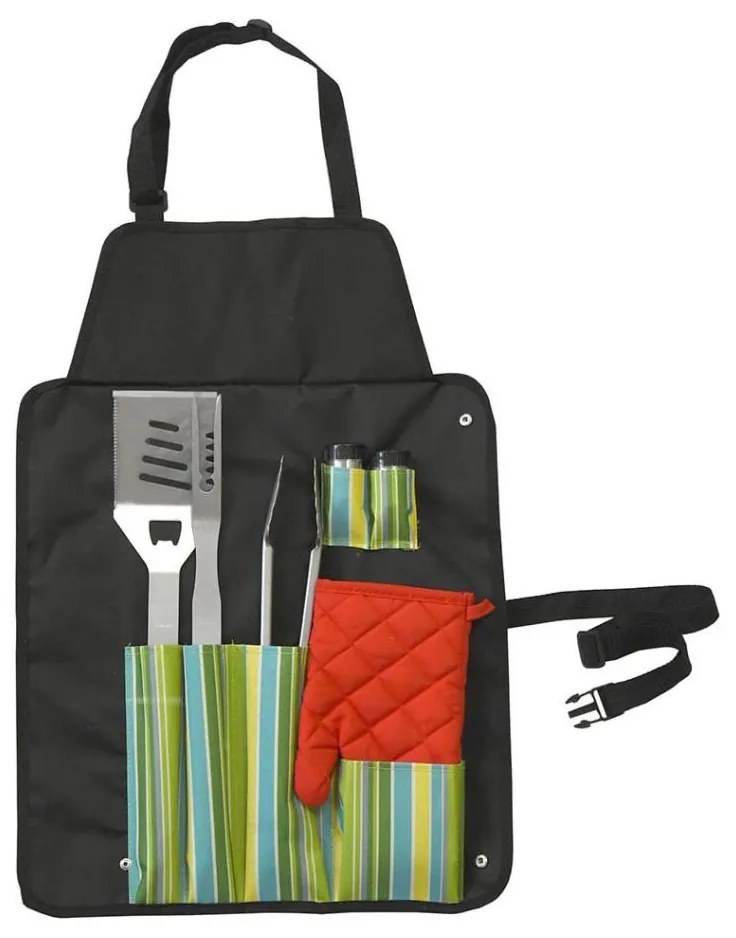 Przybory do grillowania stal nierdzewna 7 szt + fartuch