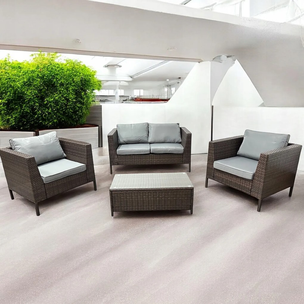 Zestaw mebli do ogrodu Breza, kolor brązowy, poduszki szare