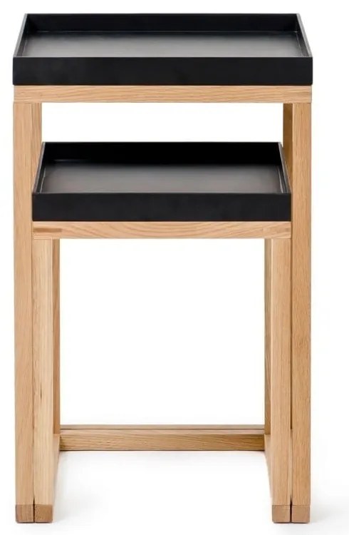 Zestaw 2 stolików z drewna dębowego z czarnym blatem Wireworks Oak