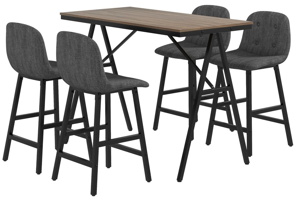 HOMCOM Zestaw Barowy 5-częściowy, Stół i 4 Krzesła, Guzikowe Pikowania, Grube Obicia, Wygląd Lnu, Ciemnoszary