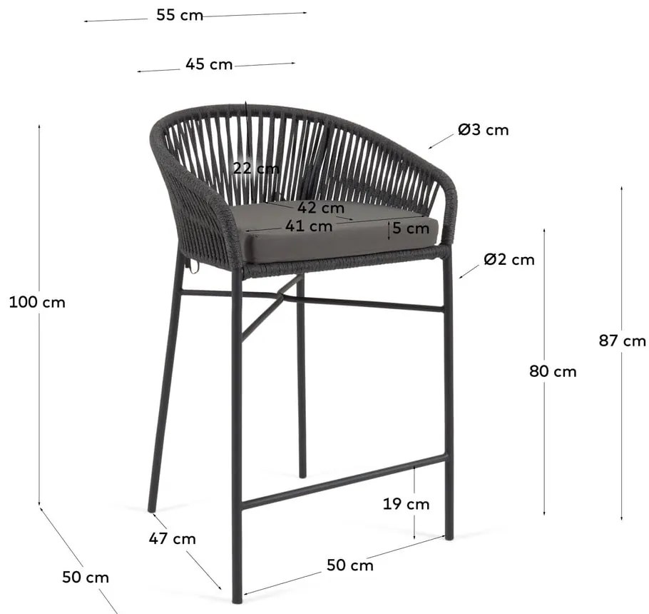 Czarne stalowe hokery zestaw 4 szt. (wysokość siedziska 80 cm) Yanet – Kave Home