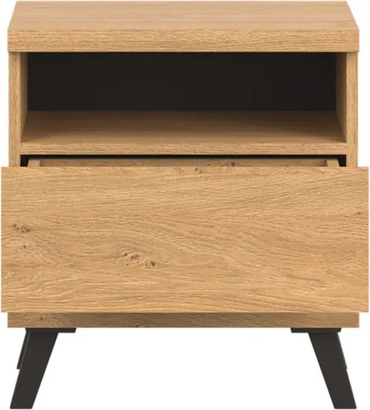 Szafka Nocna z Szufladą do Sypialni CANTE 52 cm Dąb kamienny / czarny Loft