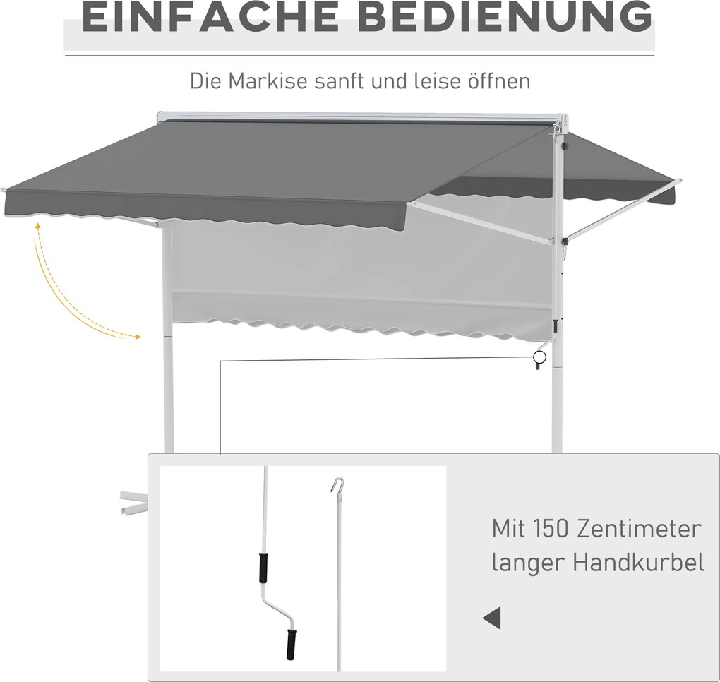 Outsunny markiza stojąca ogrodowa ze składanym ramieniem taras szara 3 x 3 m