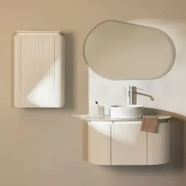 Zestaw Wiszących Mebli Łazienkowych Z Drewna Carsone Biała & Biała & Redondo Cerámica Blanco Rayas Ø36 Cm Sinqua - Sklum