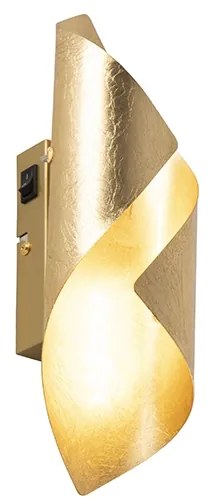 Retro Kinkiet / Lampa scienna liść złoty z włącznikiem - Belle ArtDeco Oswietlenie wewnetrzne