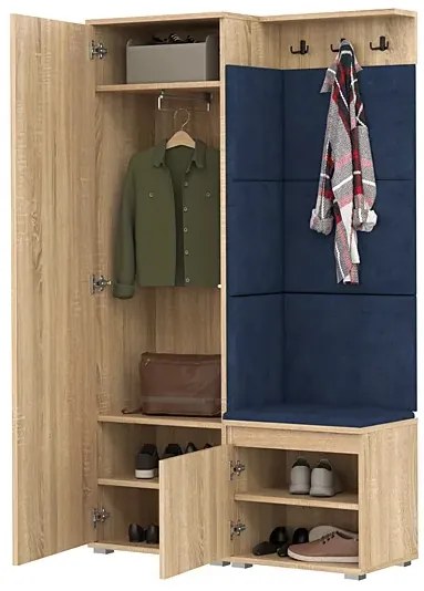 Garderoba z welurowym panelem ściennym dąb sonoma + granat R0-A32