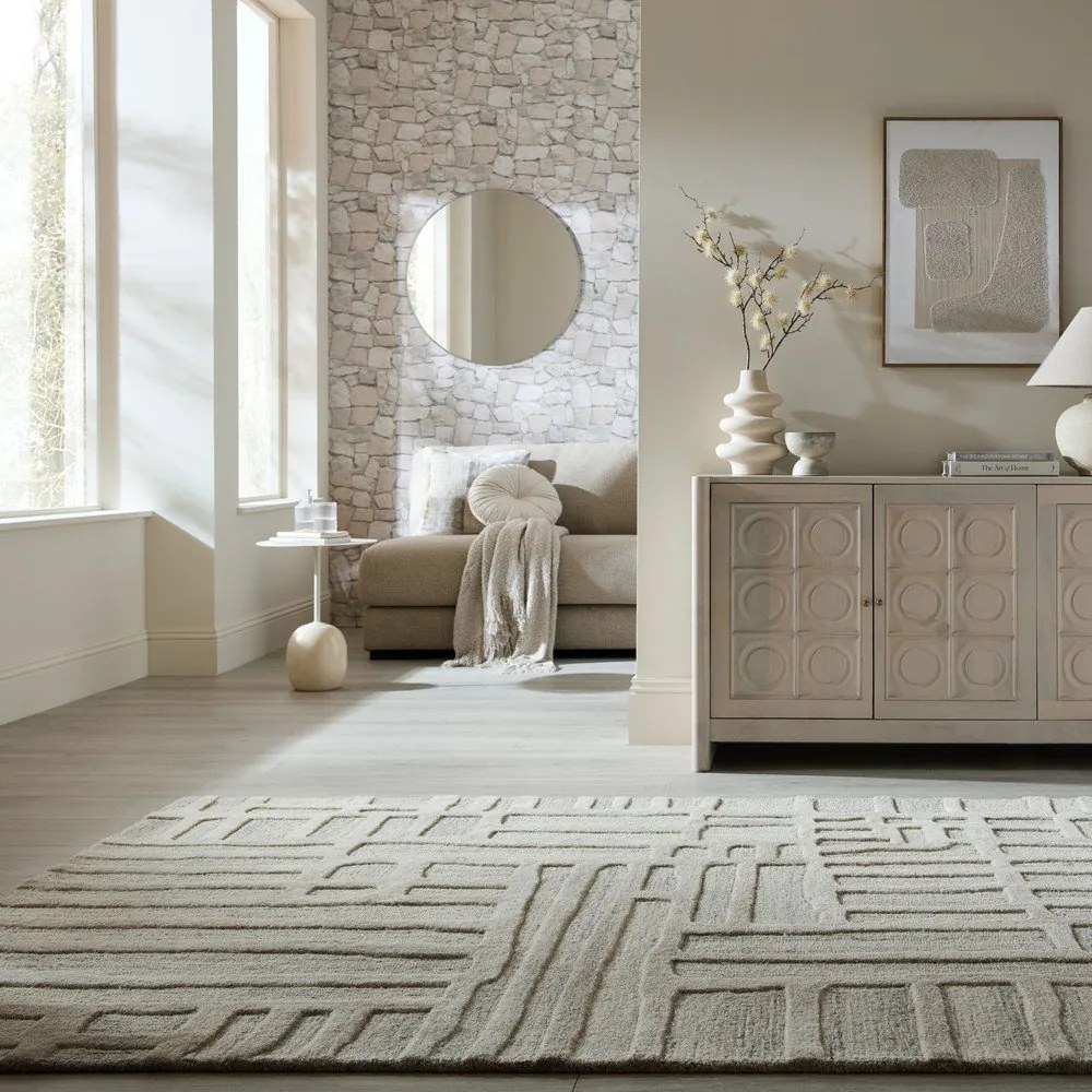 Szarobeżowy wełniany dywan tkany ręcznie 200x300 cm Elva – Flair Rugs